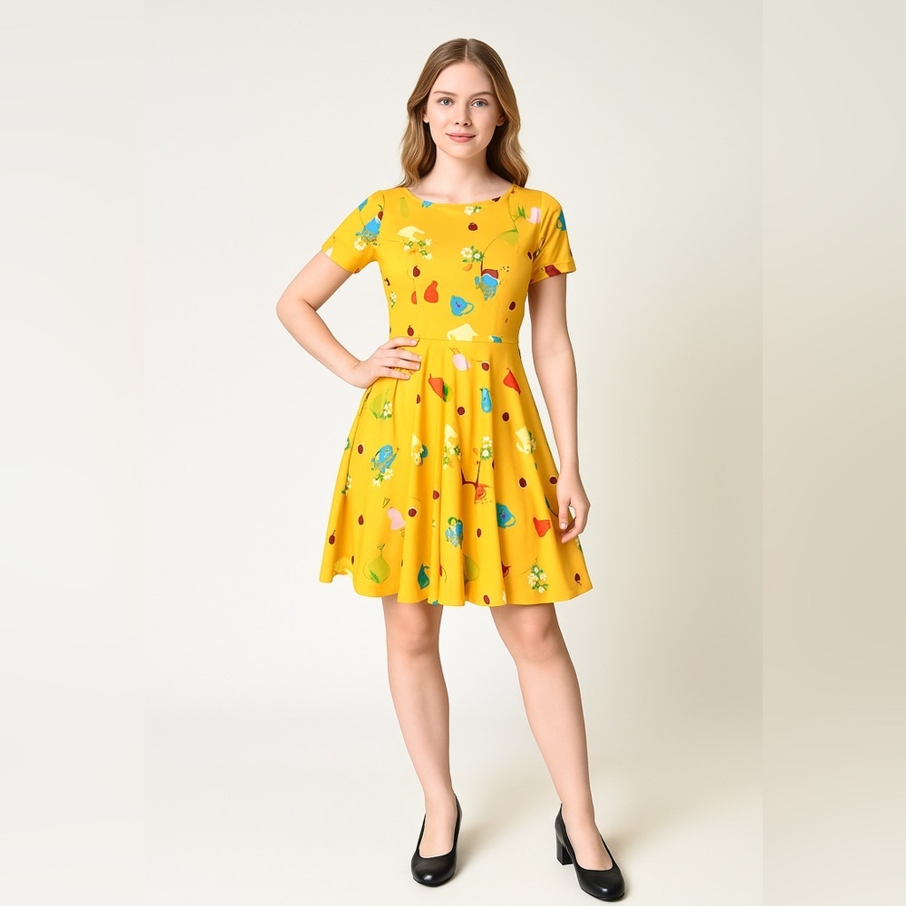 Unique Vintage Gwynnie Bee Garden Party Yellow Dress, M